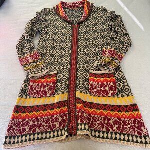 Sweater Duster Womens Small Nordic Boho Cotton Scandi Ful Zip Shawl Collar